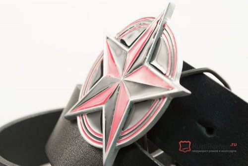 Кожаный ремень с пряжкой "NAUTICAL STAR PINK - BLACK" (Навигационная звезда) - kupiremen.ru