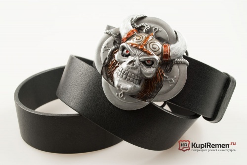 Кожаный ремень с пряжкой "VIKING SKULL" (Череп в шлеме викинга) 3D - kupiremen.ru