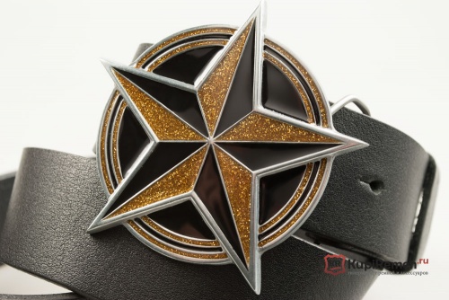 Кожаный ремень с пряжкой "NAUTICAL STAR BLACK - GOLD" (Навигационная звезда) - kupiremen.ru