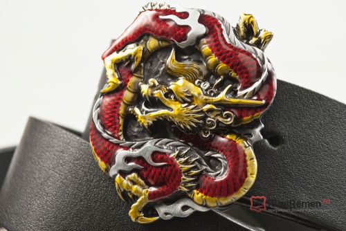 Кожаный ремень с пряжкой "DRAGON - RED" (Красный дракон) 3D - kupiremen.ru