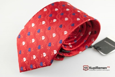Ярко-красный мужской галстук с нагрудным платком в коробке - kupiremen.ru