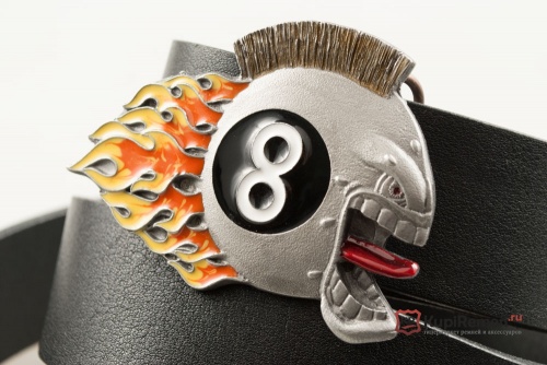 Кожаный ремень с пряжкой "FLAMING 8 BALL" (Пылающий шар) 3В - kupiremen.ru