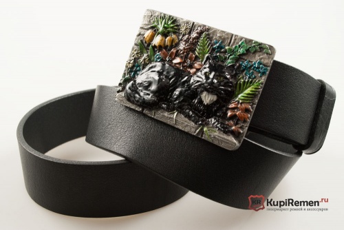 Кожаный ремень с пряжкой "CAT IN GARDEN" (Кошка в саду) 3D - kupiremen.ru