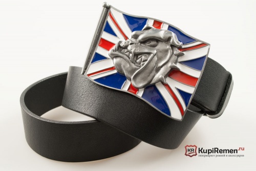 Кожаный ремень с пряжкой "SPIKE HEAD - UNION JACK" (Голова бульдога) 3D - kupiremen.ru