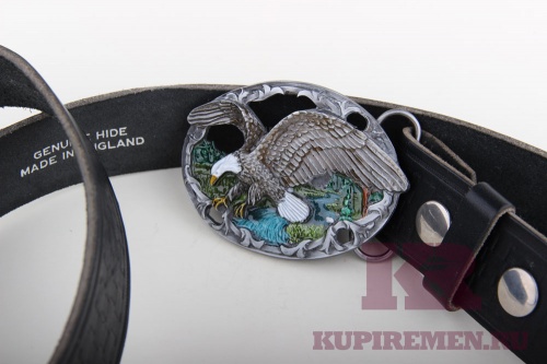 Кожаный ремень с пряжкой "Орёл над рекой" - kupiremen.ru