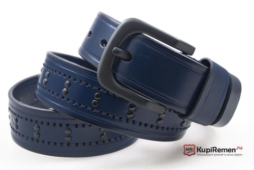 Кожаный ремень с прошивкой и клёпками NEW STYLE PREMIUM - kupiremen.ru