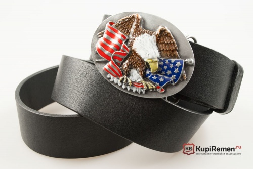 Кожаный ремень с пряжкой "EAGLE CLUTCHING FLAG" (Орёл с флагом) 3D - kupiremen.ru