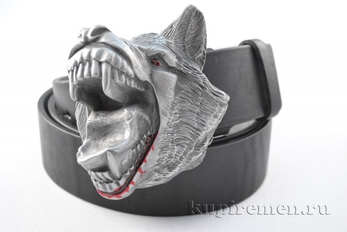 Кожаный ремень с пряжкой "Голова волка" 3D - kupiremen.ru