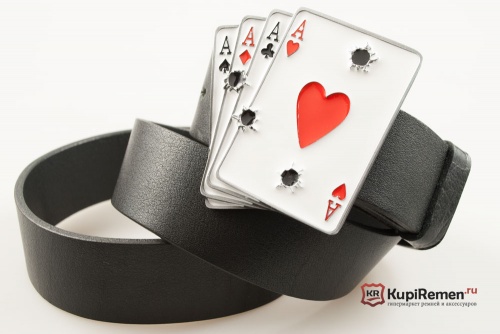 Кожаный ремень с пряжкой "4 ACES & BULLET HOLES" (4 туза и пулевые отверстия) - kupiremen.ru