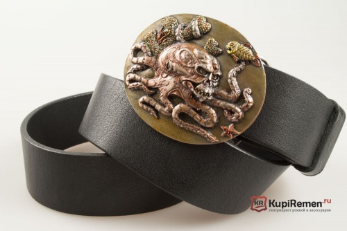 Кожаный ремень с пряжкой "Осьминог с черепом" 3D - kupiremen.ru