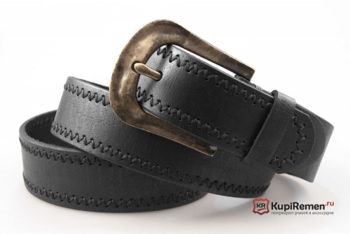 Кожаный  ремень для джинсов, пряжка античная бронза - kupiremen.ru