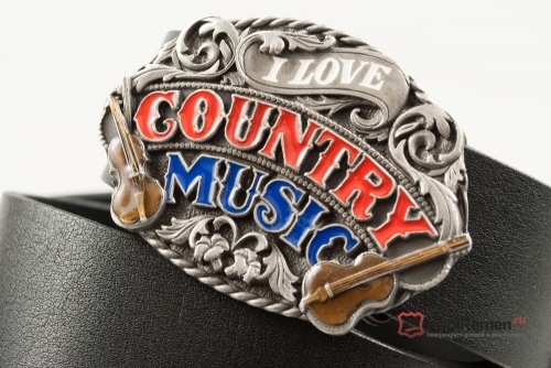 Кожаный ремень с пряжкой "I LOVE COUNRY MUSIC" (Я люблю музыку кантри) 3D - kupiremen.ru