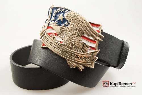 Кожаный ремень с пряжкой "RIGHT TO BEAR ARMS" (Право на ношение оружия) 3D - kupiremen.ru