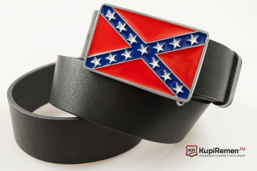 Кожаный ремень с пряжкой "CONFEDERATE FLAG" (Флаг Конфедерации) 3D - kupiremen.ru