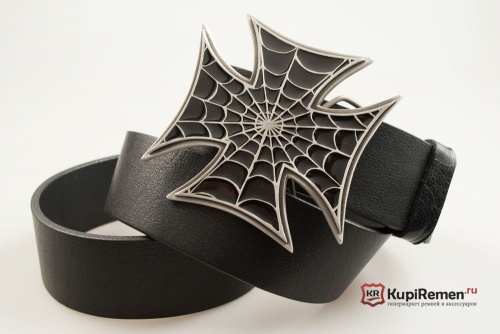 Кожаный ремень с пряжкой "WEB CROSS - BLACK" (Крест с паутиной) - kupiremen.ru