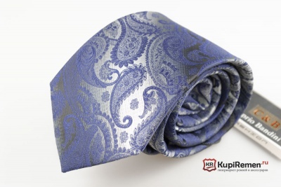 Сине-серебряный мужской галстук с нагрудным платком в коробке - kupiremen.ru