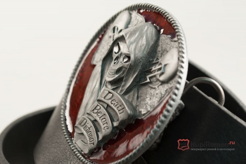 Кожаный ремень с пряжкой "DEATH BEFORE DISHONOR" (Лучше смерть, чем бесчестие) 3D - kupiremen.ru