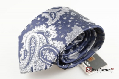 Сине-серебряный мужской галстук с нагрудным платком в коробке - kupiremen.ru