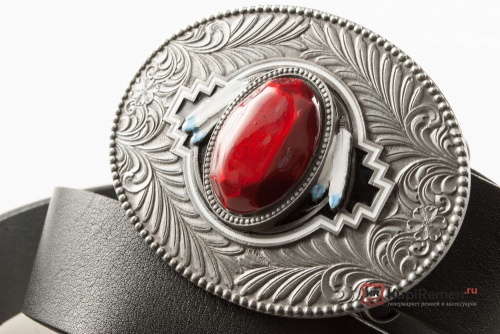 Кожаный ремень с пряжкой "Орнамент с перьями" red - kupiremen.ru