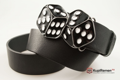 Кожаный ремень с пряжкой "DICE BLACK" (Черные кости) - kupiremen.ru