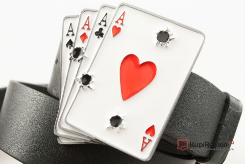 Кожаный ремень с пряжкой "4 ACES & BULLET HOLES" (4 туза и пулевые отверстия) - kupiremen.ru