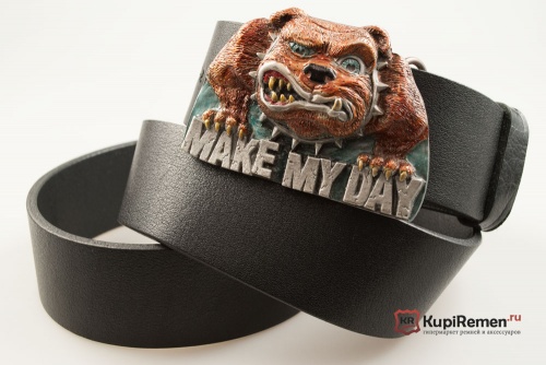 Кожаный ремень с пряжкой "MAKE MY DAY" (Сделай мой день) 3D - kupiremen.ru