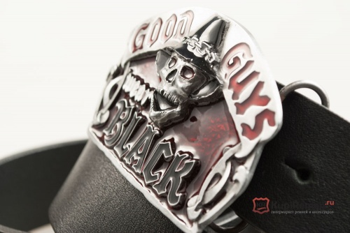 Кожаный ремень с пряжкой "Good guys wear black" (Хорошие парни носят черное) - kupiremen.ru