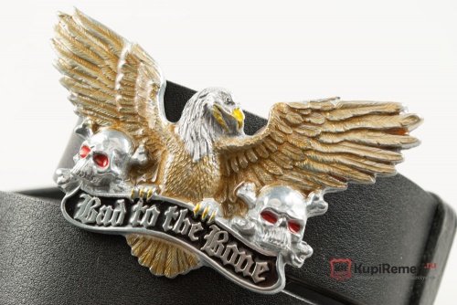Кожаный байкерский ремень с прягой "BAD TO THE BONE" - kupiremen.ru