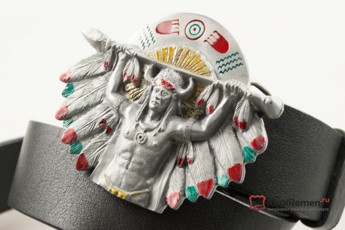 Кожаный ремень с пряжкой "INDIAN CHIEF" (Вождь индейцев) 3D - kupiremen.ru