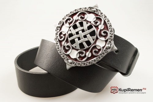 Кожаный ремень с пряжкой "CELTIC SHIELD RED" (Кельтский щит) - kupiremen.ru