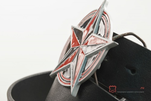 Кожаный ремень с пряжкой "NAUTICAL STAR RED - BLACK" (Навигационная звезда) - kupiremen.ru