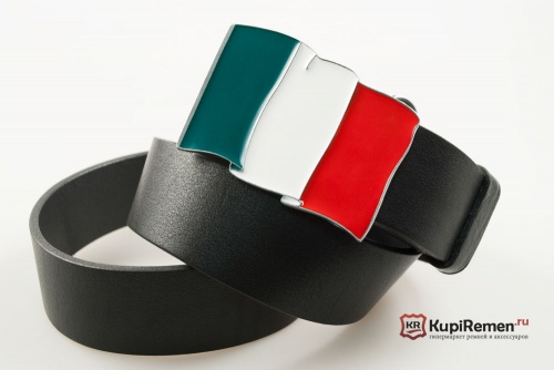 Кожаный ремень с пряжкой "FLAG - ITALIAN" (Итальянский флаг) - kupiremen.ru