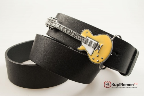 Кожаный ремень с пряжкой "GUITAR - YELLOW" Электрогитара - жёлтая" 3D - kupiremen.ru