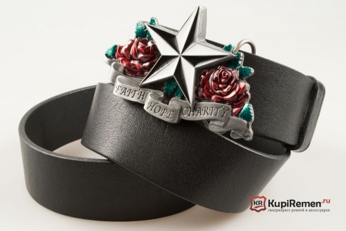 Кожаный ремень с пряжкой "Fight hope charity" - kupiremen.ru