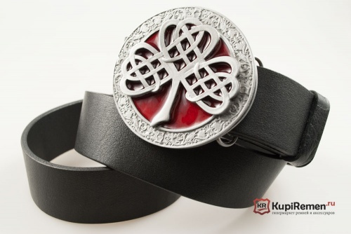Кожаный ремень с пряжкой "CELTIC CLOVER red" (Кельтский клевер) - kupiremen.ru