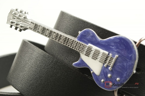Кожаный ремень с пряжкой "GUITAR - BLUE" Электрогитара - синяя" 3D - kupiremen.ru