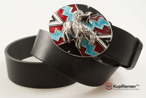 Кожаный ремень с пряжкой "Вождь индейцев Joseph на лошади" 3D - kupiremen.ru
