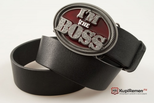 Кожаный ремень с пряжкой "I''M THE BOSS" (Я босс)  - kupiremen.ru