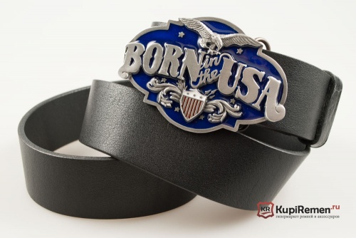 Кожаный ремень с пряжкой "BORN IN THE USA" (Рождённый в США) 3D - kupiremen.ru