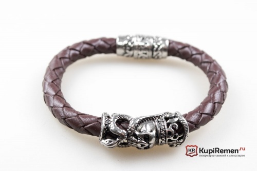 Плетённый браслет Череп с короной и змеёй - kupiremen.ru