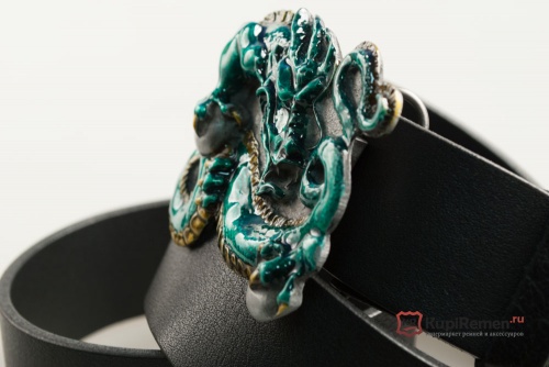 Кожаный ремень с пряжкой "CHINESE DRAGON - GREEN" (Китайский зелёный дракон) - kupiremen.ru