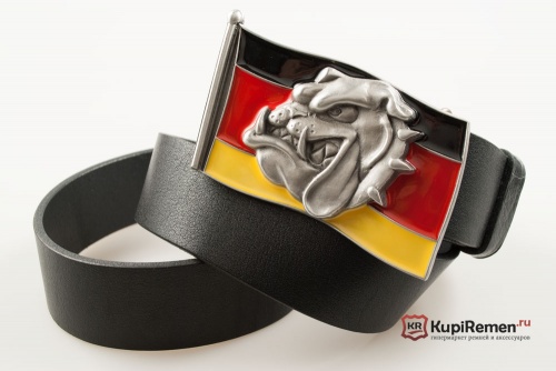 Кожаный ремень с пряжкой "SPIKE HEAD - GERMAN FLAG" (Голова бульдога) 3D - kupiremen.ru