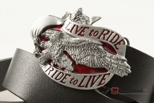 Кожаный ремень с пряжкой "LIVE TO RIDE (EAGLE SCROLL)" - kupiremen.ru