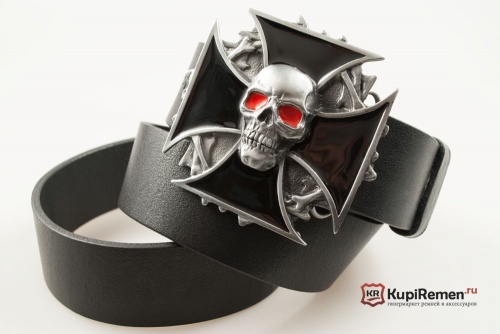 Кожаный ремень с пряжкой "SKULL AND CROSS" (Крест с черепом) 3D - kupiremen.ru