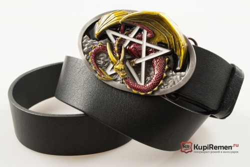 Кожаный ремень с пряжкой "PENTAGRAM" (Пентаграмма с драконом) 3D - kupiremen.ru
