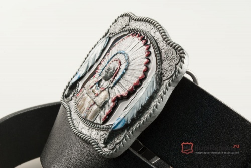 Ремень кожаный с прягой  "INDIAN CHIEF" (Вождь индейцев) - kupiremen.ru