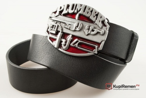 Кожаный ремень с пряжкой "PLUMBER" (Сантехник) 3D - kupiremen.ru
