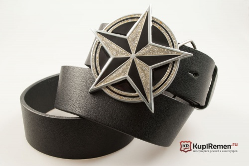Кожаный ремень с пряжкой "NAUTICAL STAR BLACK - SILVER" (Навигационная звезда) - kupiremen.ru