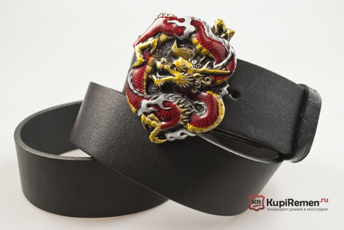 Кожаный ремень с пряжкой "DRAGON - RED" (Красный дракон) 3D - kupiremen.ru