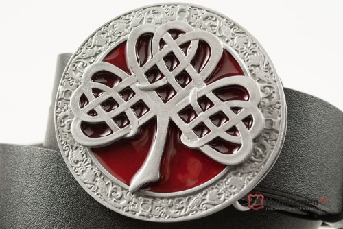 Кожаный ремень с пряжкой "CELTIC CLOVER red" (Кельтский клевер) - kupiremen.ru